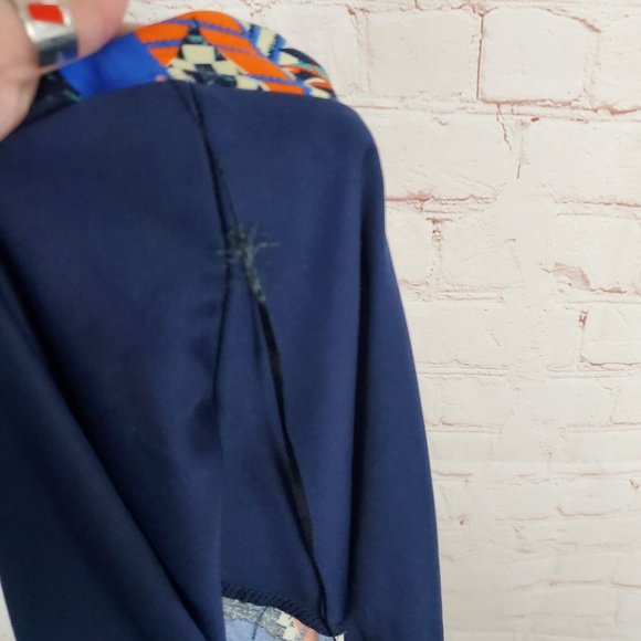 Cache Cache Womens Viscose Open Front Blazer Jacket Kimono L Ethnic Orange Blue - Picture 4 of 13